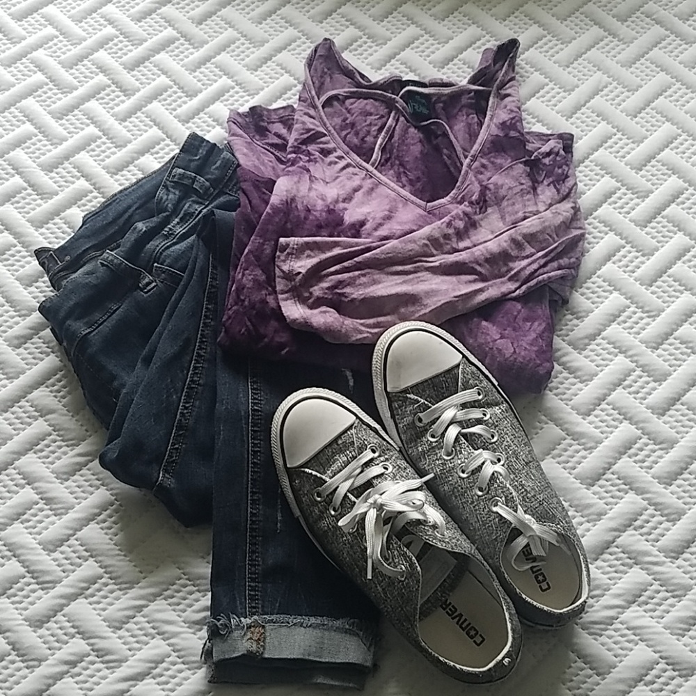 Purple Tie Dye Cross Front LS Tee